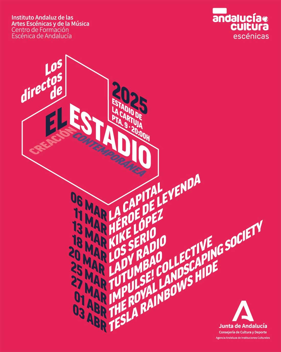 Cartel los directos del estadio de la Cartuja 2025 creacion contemporanea del 6 de marzo al 3 de abril